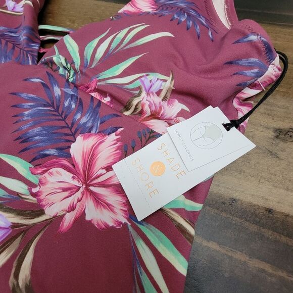 NWT Shade & Shore Lowest Covered One-Pice Swimsuit Tropic Hawaiian Floral Size M - Picture 7 of 12